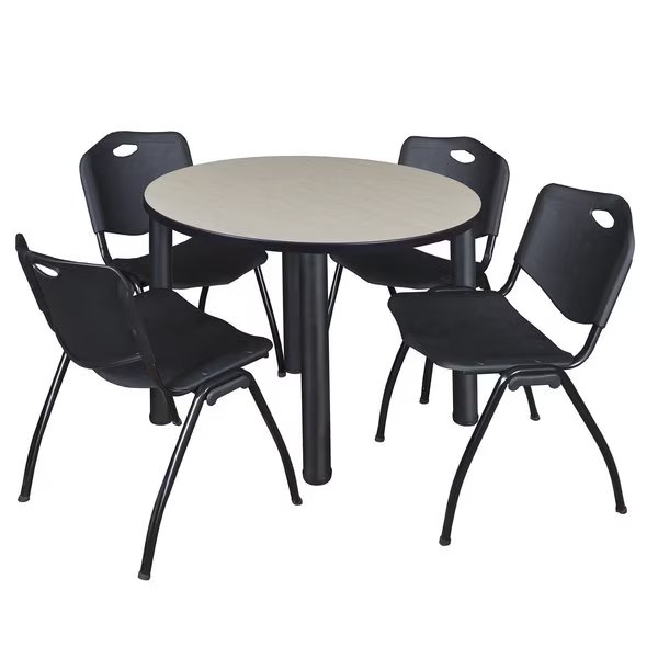Round Tables > Breakroom Tables > Kee Round Table & Chair Sets, 42 W, 42 L, 29 H, Maple, KEE, Mfr# TB42RNDPLBPBK47BK